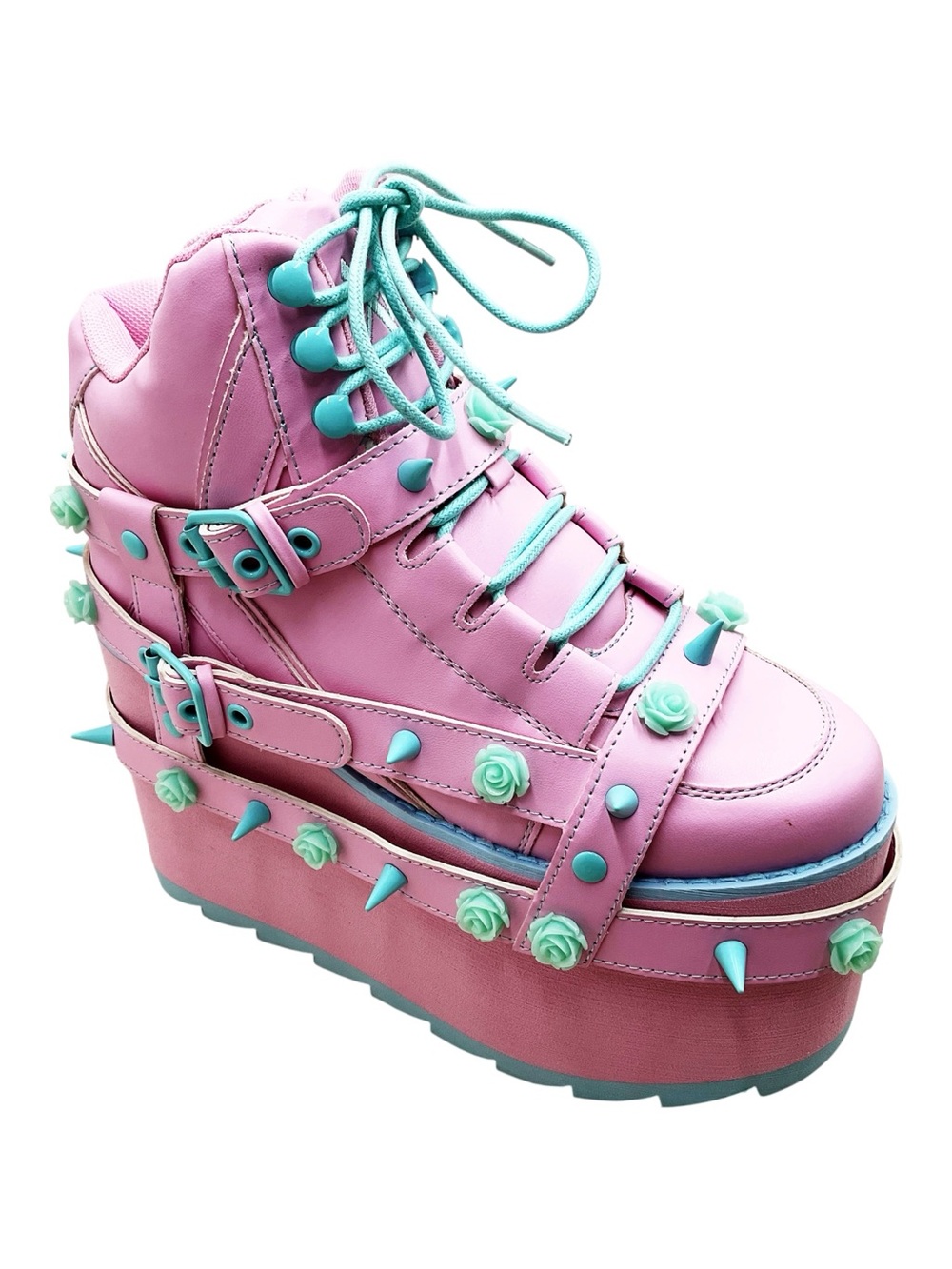 🆕{Y.R.U.}Baby Pink Qozmo Bondage Rose Platform Sneakers pastel blue Roses
